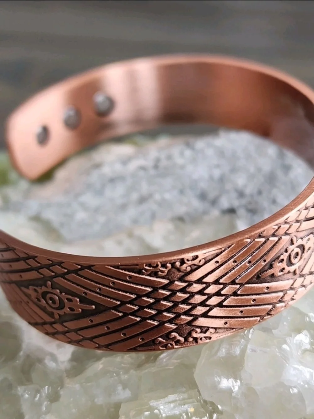 Pure Copper Magnetic Geometric Cuff Bracelet – 6 Magnets – Adjustable
